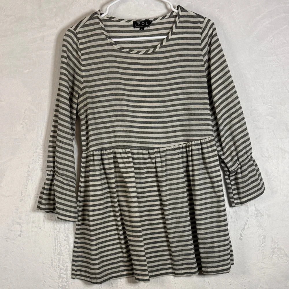 POL Striped Black and Grey Tunic Medium